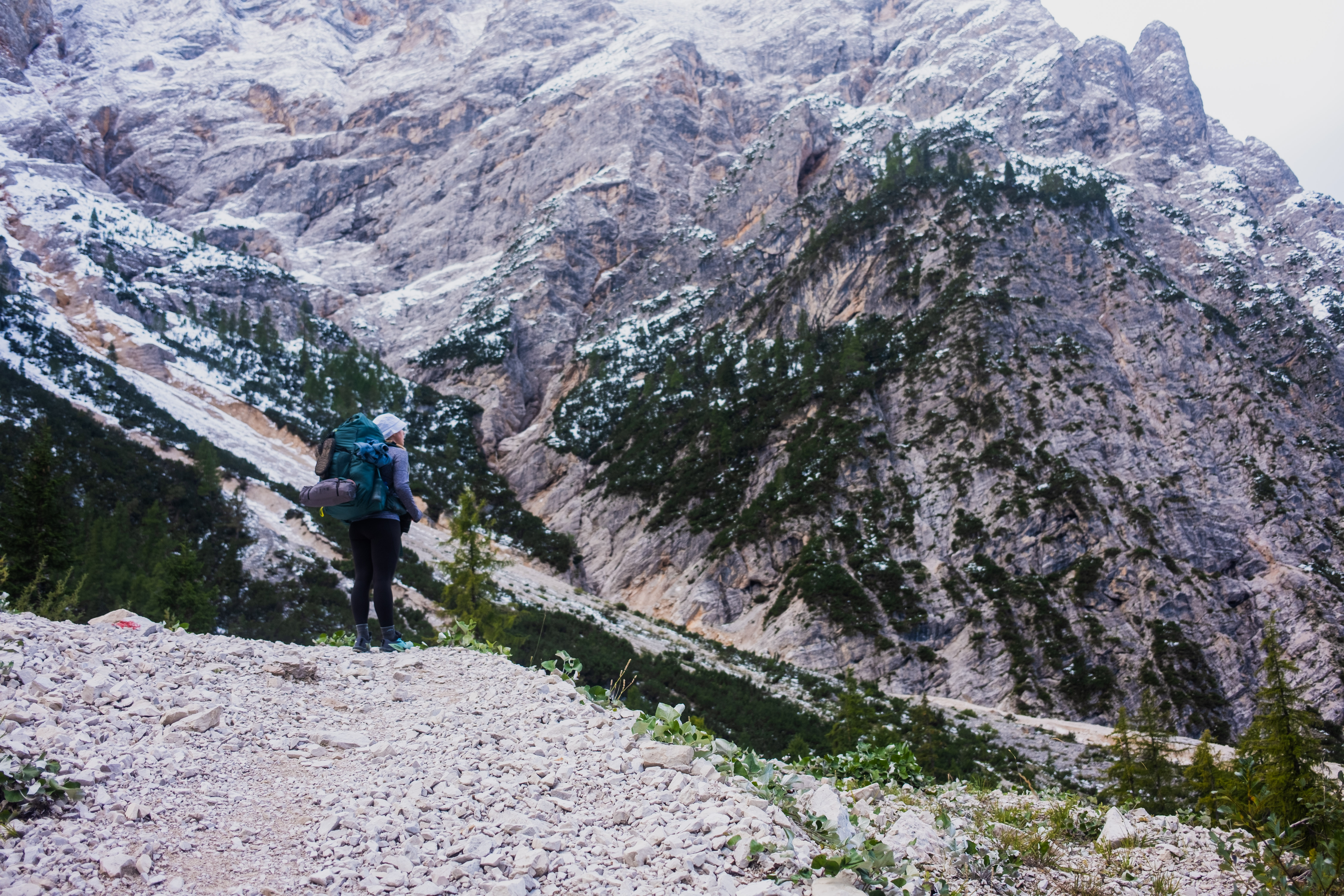 Looking back at Lago di Braies from the ascending trail