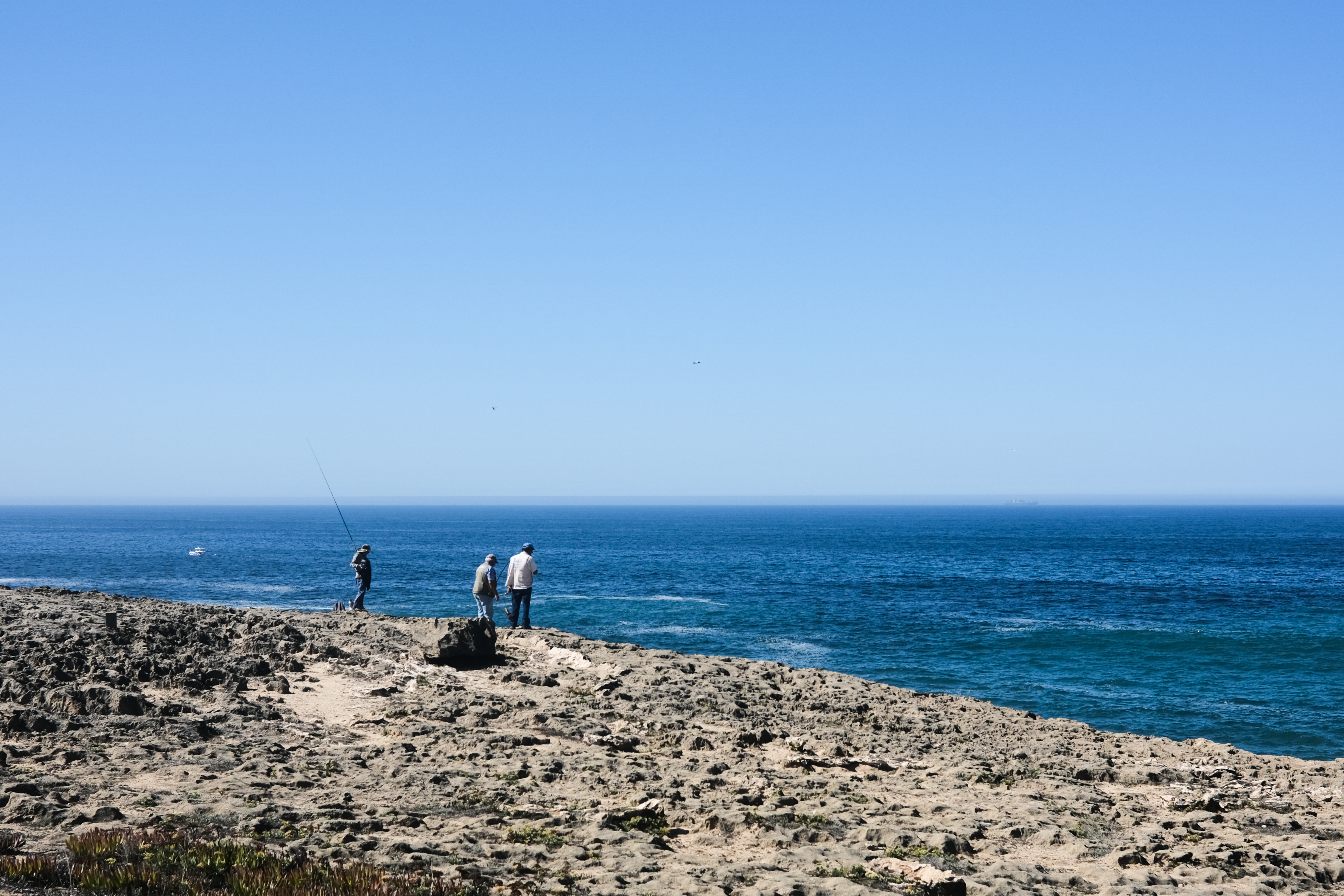 Fishermen on the rocky coast