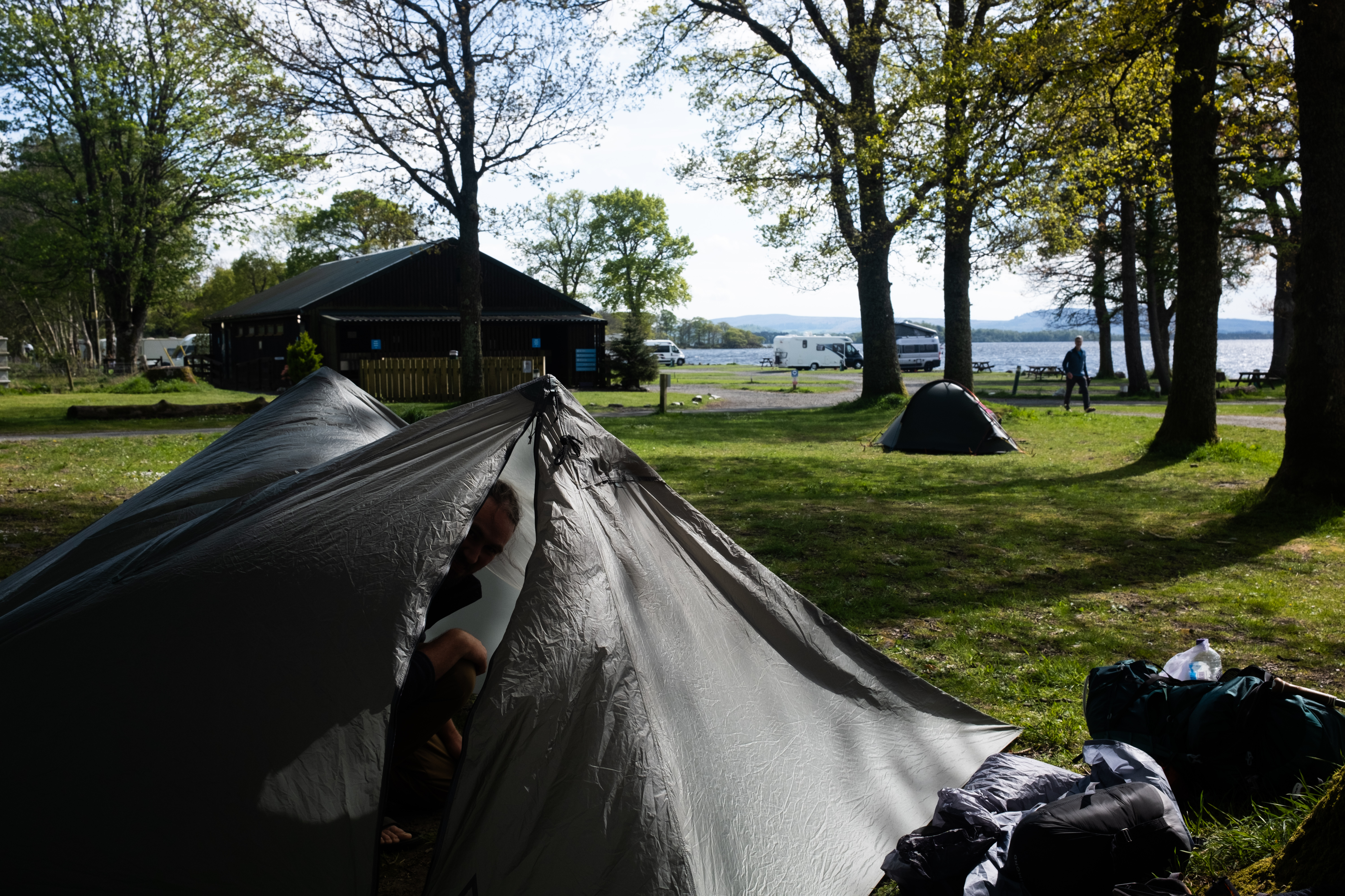 Setting up the tent
